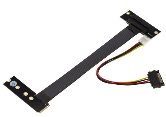 Gen 4.0 riser adapter for M2 M Key slot to PCIe x4 female port, length 20cm. Side output, perpendicular orientation, and Gen4 8GB/s throughput.