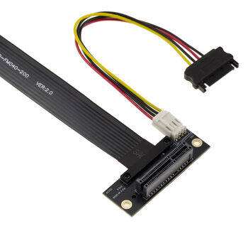Gen 4.0 riser adapter for M2 M Key slot to PCIe x4 female port, length 20cm. Perpendicular orientation and Gen4 8GB/s throughput.