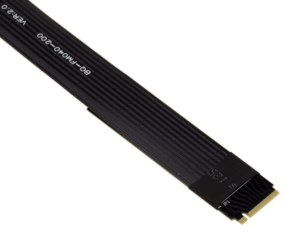 Gen 4.0 riser adapter for M2 M Key slot to PCIe x4 female port, length 20cm. Perpendicular orientation and Gen4 8GB/s throughput.