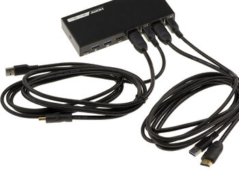 Automatic KVM Switch Mouse Keyboard Monitor 2 PC compatible HDMI 2.0 4K 60Hz and USB 3.0 with remote control and cables