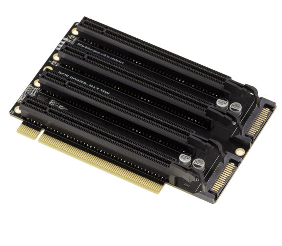 PCIe Gen 3.0 x16 to 4-Port x4 Splitter Adapter, 90° Orientation