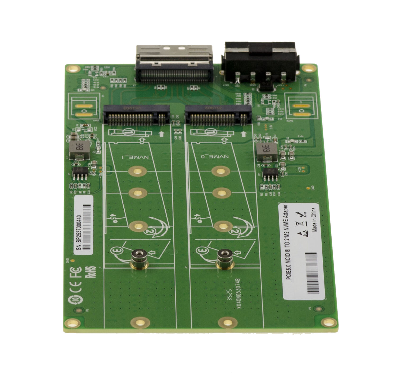 MCIO 8i to 2 M.2 Gen5 slots adapter