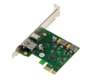 PCIe x1 controller card with 2 USB 3.0 5G Type A and C ports, self-powered, 5V 3A output per port, UASP support, FRESCO LOGIC FL1100 chipset