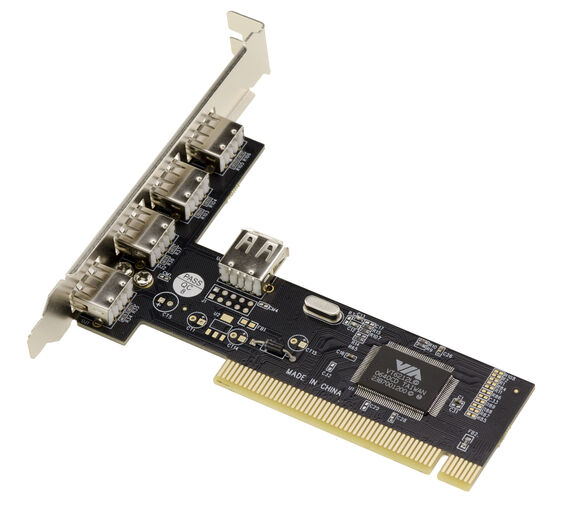 Carte PCI 32 bits 5 ports USB 2,0 de type A dont 4 sur équerre arrière et un port interne. Utilise le chipset VIA VT6212L.