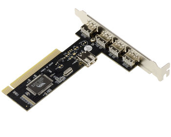 Carte PCI 32 bits 5 ports USB 2,0 de type A dont 4 sur équerre arrière et un port interne. Utilise le chipset VIA VT6212L.