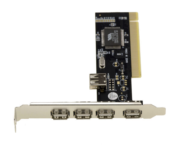Carte PCI 32 bits 5 ports USB 2,0 de type A dont 4 sur équerre arrière et un port interne. Utilise le chipset VIA VT6212L.
