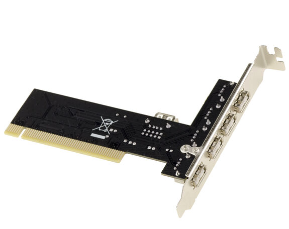 Carte PCI 32 bits 5 ports USB 2,0 de type A dont 4 sur équerre arrière et un port interne. Utilise le chipset VIA VT6212L.