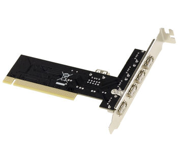Carte PCI 32 bits 5 ports USB 2,0 de type A dont 4 sur équerre arrière et un port interne. Utilise le chipset VIA VT6212L.
