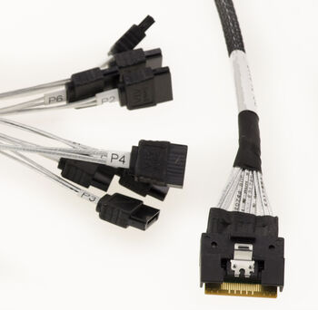 PCIe 4.0 cable with Slim SAS SFF-8654 8i 74-pin connectors to 8x SATA, length 80cm