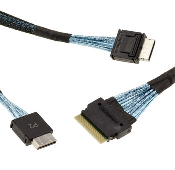 PCIe 4.0 cable with Slim SAS SFF-8654 8i 74-pin connectors to 2x SFF-8611 SFF-8612 Oculink, length 80cm