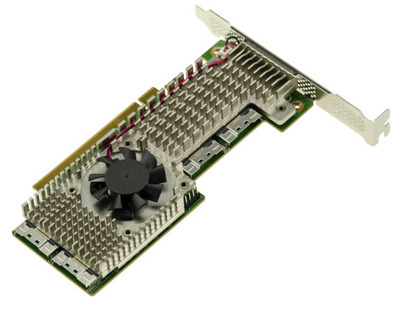 PCIe 4.0-Switch-Controller-Karte mit 4 SFF-8654 8i-Anschlüssen zur Steuerung von bis zu 8 NVMe M2 M3 U2 U3 SSDs oder PCIe-Aufsatzplatten