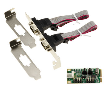 Carte contrôleur MiniPCIe 2 ports série RS232 COM DB9 sur équerre avec chipset WCH382L, possibilité d'alimentation 5V ou 12V POS