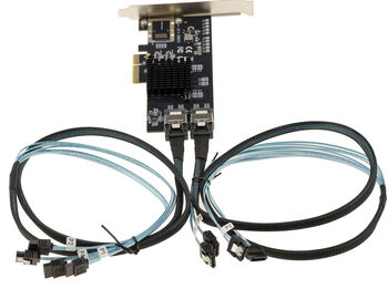 Carte Contrôleur PCIe x4 pour 8 disques SATA 3 6G  avec connecteurs SFF-8087 et cordons MiniSAS vers SATA, chipset Marvell 88SE9215