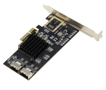 Carte Contrôleur PCIe x4 pour 8 disques SATA 3 6G  avec connecteurs SFF-8087 et cordons MiniSAS vers SATA, chipset Marvell 88SE9215