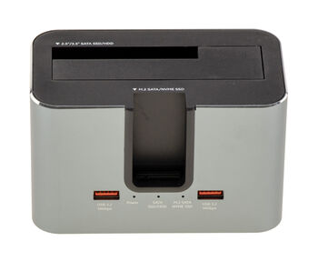 Dock station double protocole pour SSD M2 NVMe ou SATA et disque dur 2.5 ou 3.5 SATA, liaison USB3.2 Gen2x1 10 Gbit/s, support 28TB