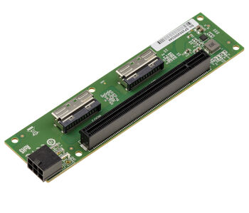 2-port MCIO 8i to PCIe Gen 5.0 x8 or x16 card to relocate a PCI express port - Parallel orientation