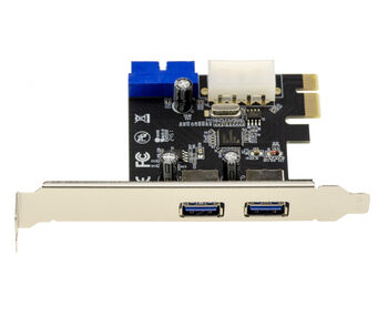 PCIe 2.0 x1 USB 3.0 5G-Karte 2 externe Ports + 2 interne Ports auf 19-poligem Steckverbinder. Chipsatz NEC RENESAS uPD720201
