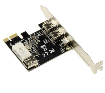 Carte Contrôleur PCIe FireWire 400 IEEE1394a 3 Ports avec chipset Via VT6315 et reprise d'alimentation par fiche molex. Equerres High et Low profile fournies