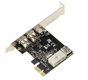 Carte Contrôleur PCIe FireWire 400 IEEE1394a 3 Ports avec chipset Via VT6315 et reprise d'alimentation par fiche molex. Equerres High et Low profile fournies