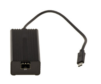 USB 4 Thunderbolt 3/4/5 10G-zu-Glasfaser-Adapterkabel mit 1 SFP+-Anschluss und Realtek RTL8157-Chipsatz. Passive Kühlung, geräuschloser Konverter.