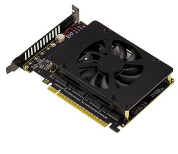 Carte adaptateur PCIe 5.0 x16 vers 4 SSD M.2 NVMe M-Key avec ventilation. Pour carte mère avec support bifurcation