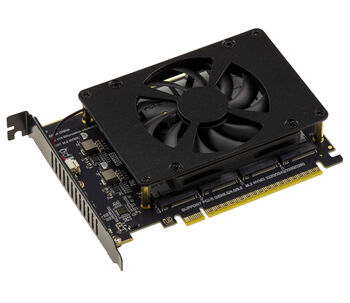 Carte adaptateur PCIe 5.0 x16 vers 4 SSD M.2 NVMe M-Key avec ventilation. Pour carte mère avec support bifurcation