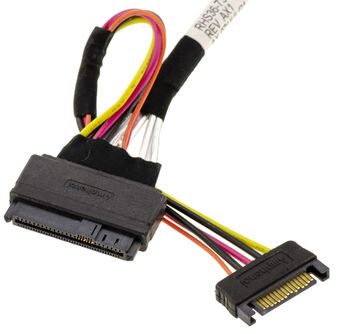 Slim-SAS-Kabel SFF-8643 (Stecker) auf U.2 SFF-8639 mit SATA-Stromversorgung, Länge 80 cm, mit Amphenol-Steckern