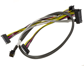 Cordon câble Slim SAS SFF-8643 vers 4 ports SAS SFF-8482 longueur 80cm avec interface Sideband (utilisation optionnelle) et connecteurs Amphenol