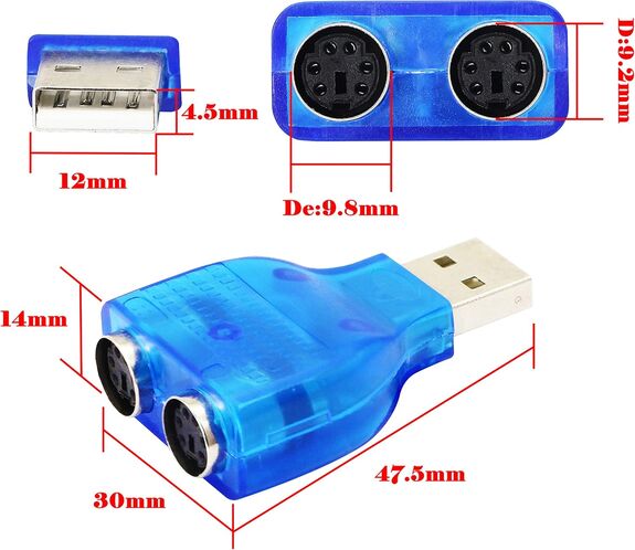 PS/2 Female to USB Male converter - 2 keyboard + mouse ports