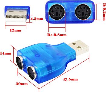 PS/2-Buchse-zu-USB-Stecker-Konverter  2 Anschlüsse für Tastatur + Maus