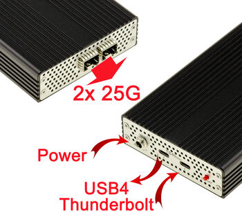 Adaptateur Réseau USB4 40Gbps ou Thunderbolt vers Double SFP28 25GbE, Chipset Mellanox X4 Compatible 10G 25G