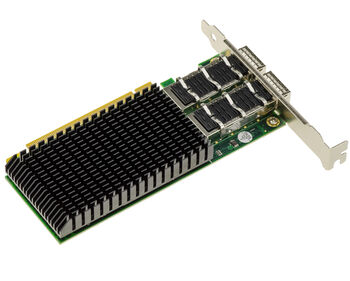 Carte réseau PCIe 4.0 x16 Mellanox ConnectX-5 avec 2 ports QSFP28 jusqu’à 100GbE, fonctions RDMA, RoCE, NVMe-oF, SR-IOV et Jumbo Frame.