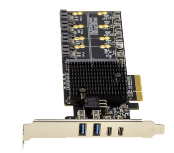 Carte multi extension PCIe Gen 4.0 x4 avec 4 ports pour SSD M.2 NVMe, 4 ports SATA 6G, 1 port USB 3.2 Gen 2x2 20G et 3 ports USB Gen 2 10G