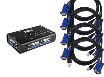 KVM Switch Mouse + Keyboard + Monitor for 4 PCs - VGA/USB - Manual - with KVM cables included