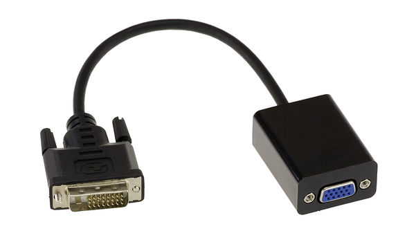 Active DVI Male (DVI-D 24+1) to VGA Female (SUB 15) adapter. for connecting a conventional (analog) VGA display to a DVI-D video port.