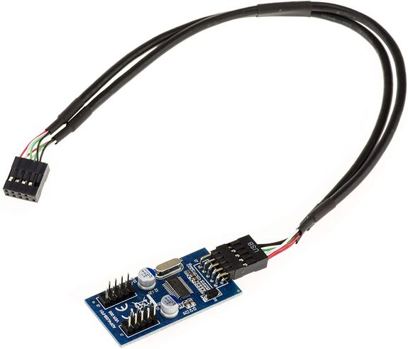 USB 2.0 9-pin internal connector doubler USB2 9-10 Male 2x USB2 9-10 Female USB2 9-10 Male<br>2x USB2 9-10 Female