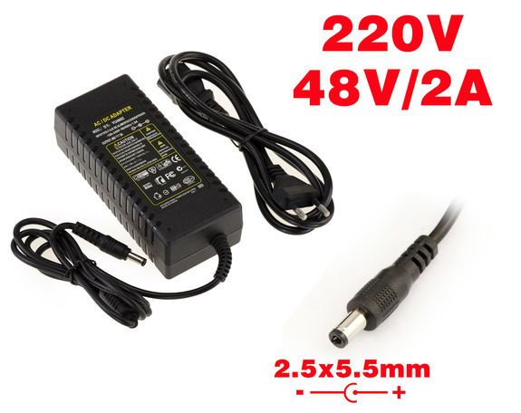 External power supply AC DC - 220V to 48V 2A Endcap 2.5x5.5mm Endcap 2.5x5.5mm