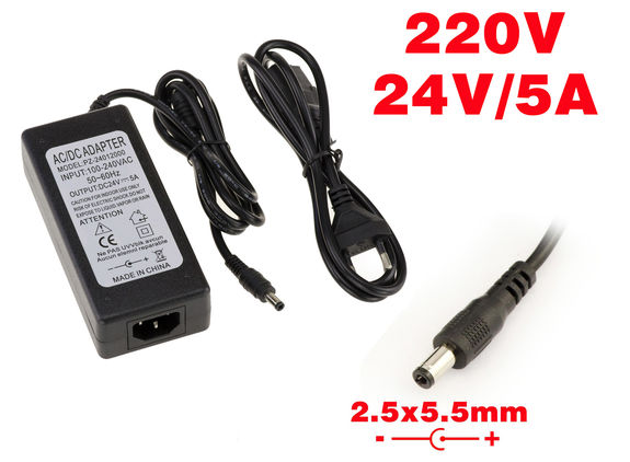 External power supply AC DC - 220V to 24V 5A Endcap 2.5x5.5mm Endcap 2.5x5.5mm