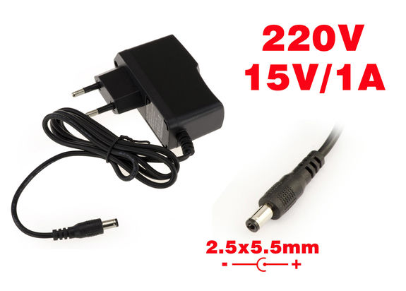 External power supply AC DC - 220V to 15V 1A Endcap 2.5x5.5mm Endcap 2.5x5.5mm