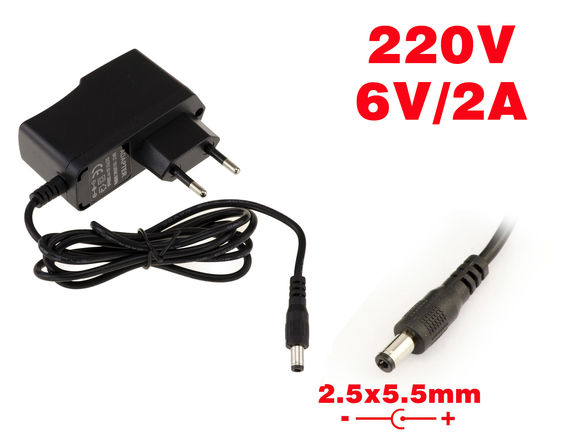 External power supply AC DC - 220V to 6V 2A Tip 2.5x5.5mm Tip 2.5x5.5mm