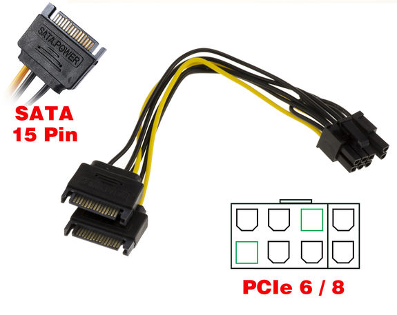PCIe 6 8 to 2x SATA 15-pin adapter cable PCIe plug for graphics cards