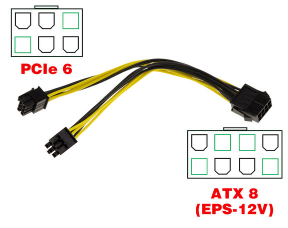 ATX 8 to 2x PCIe 6 adapter cable PCIe plug for graphics cards PCIe plug for graphics cards