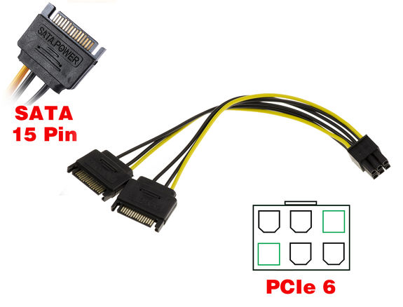PCIe 6 to 2x SATA 15-pin adapter cable PCIe plug for graphics cards PCIe plug for graphics cards