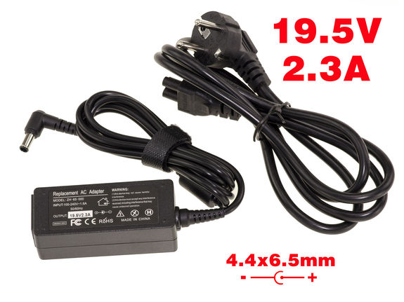 Laptop power supply 19.5V 2.3A 4.4x6.5mm tip - Sony equivalent VGP-AC19V69 VGP-AC19V67 VGP-AC19V68 VGP-AC19V75 VGP-AC19V76