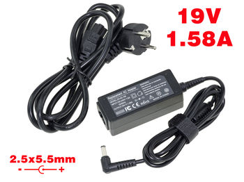 Laptop power supply 19V 1.58A 2.5x5.5mm tip - Equivalent Toshiba PA3743U-1ACA, PA3743E-1AC3, PA3467U-1ACA, PA-1300-03, G71C0009T118.