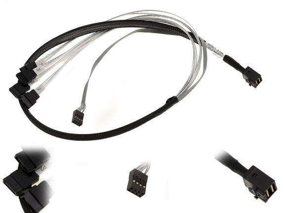 MiniSAS SFF-8643 SAS cable to 4 SATA ports with Sideband connector - SFF8643 SATA 100cm length
