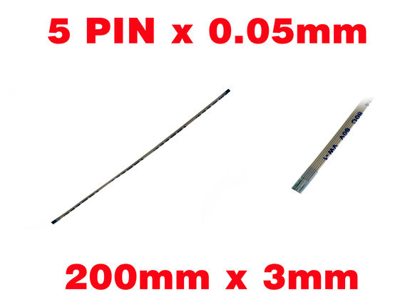 Nappe Ruban ZIF FPC 5 PINS Pas 0.5MM Longueur 200mm Largeur 3mm. Connecteurs sur la même face de la nappe AWM