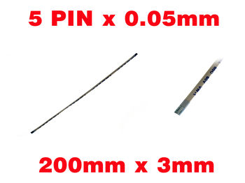 Nappe Ruban ZIF FPC 5 PINS Pas 0.5MM Longueur 200mm Largeur 3mm. Connecteurs sur la même face de la nappe AWM