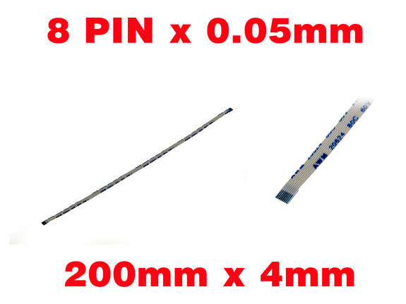 Ribbon ZIF FPC 8 PINS Pitch 0.5MM Length 200mm Width 4mm. Connectors on the same Face of the AWM Ribbon
