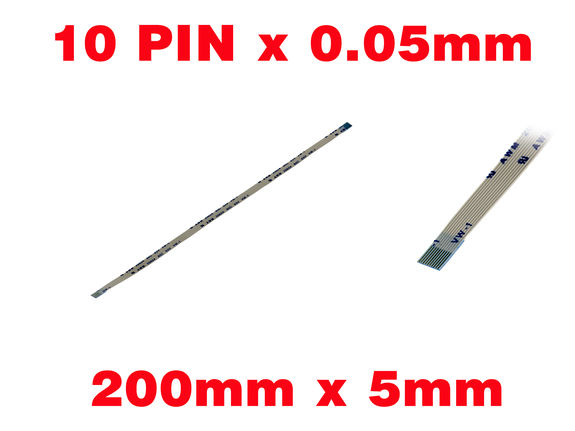 Ribbon ZIF FPC 10 PINS Pitch 0.5MM Length 200mm Width 5mm. Connectors Wires on the same Face of the AWM Ribbon